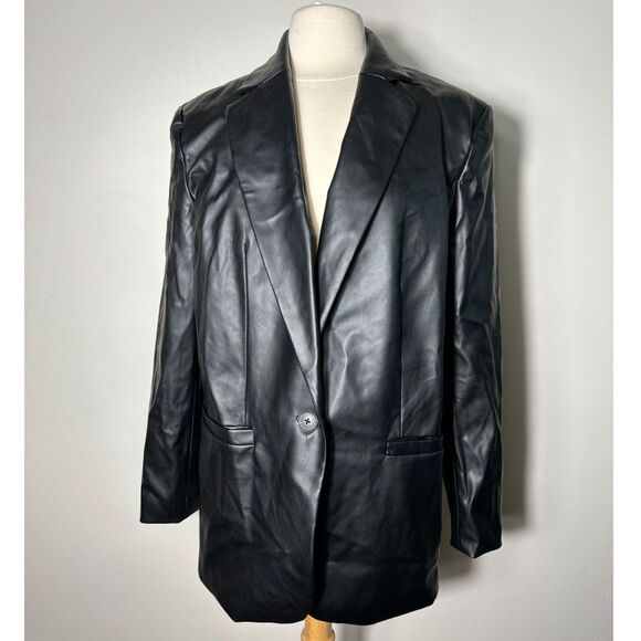 A New Day Black Faux Leather Blazer Jacket Size Large - Picture 1 of 7